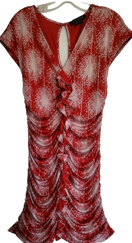 Cynthia Steffe Dress Womens Size Medium Red Print Ruched Stretch Silk Jersey  - Image 2 of 4