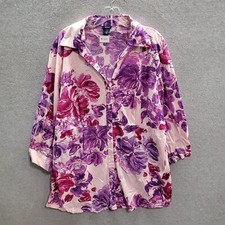 Basic Editions Women Top 2X Pink Floral Tunic...