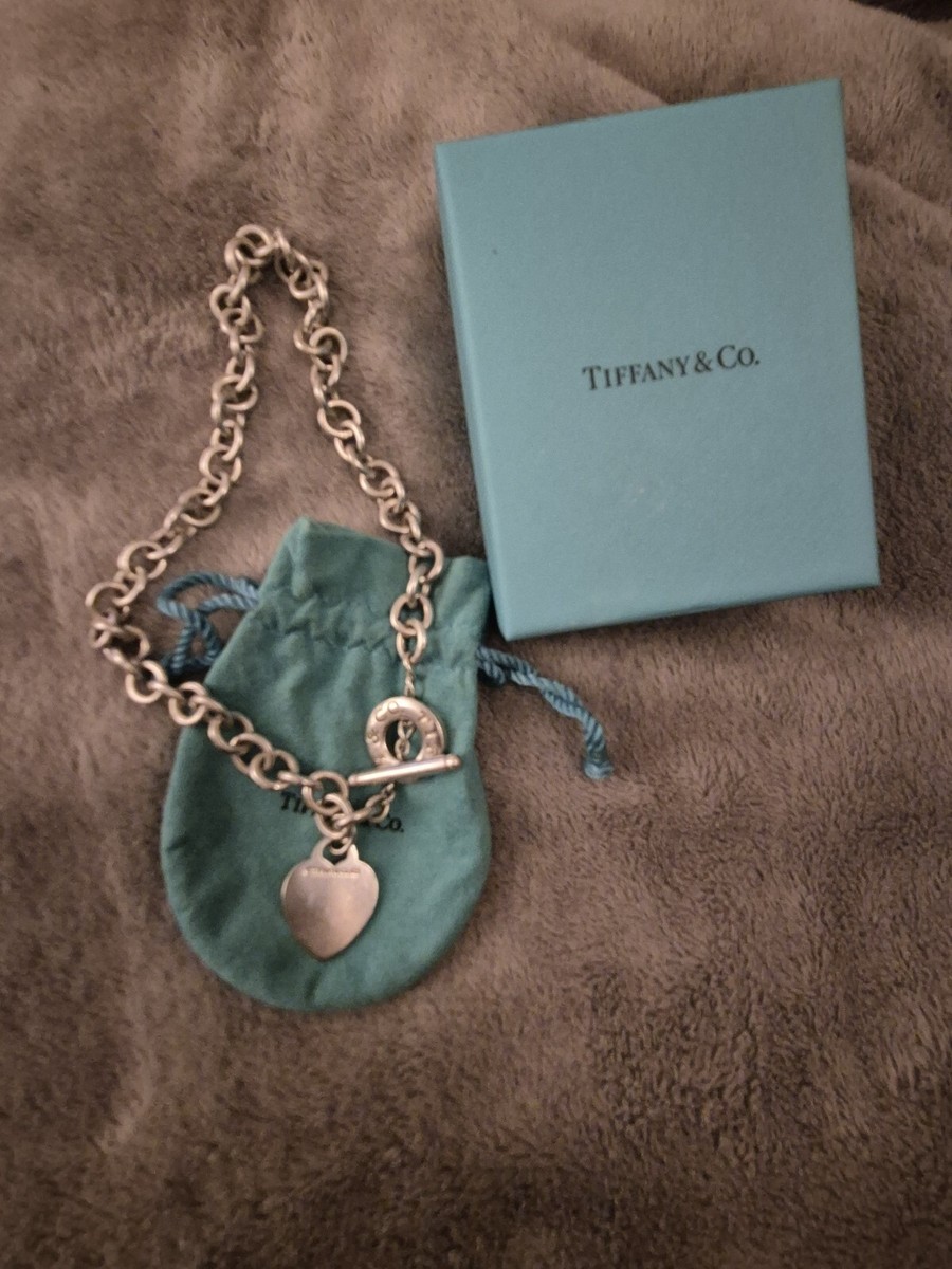 Genuine Tiffany Co Sterling Silver Heart Toggle Necklace With