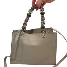 Roberta Gandolfi Taupe Leather Handbag With Beaded Handle 