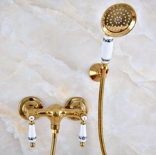 Luxury Gold Wall Mount Bathroom Faucet Hand Shower Mixer Hand Spray Tap Set