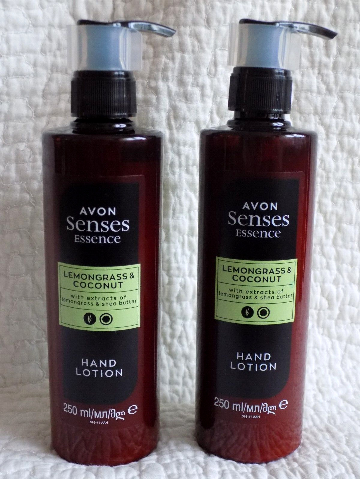 AVON 2 x SENSES ESSENCE LEMONGRASS & COCONUT HAND LOTIONS ~ 250ml each   * NEW *