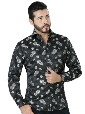 Camisa Casual M/Larga Spcls Centenario 100% Microfiber Negro/Blanco ID 41175