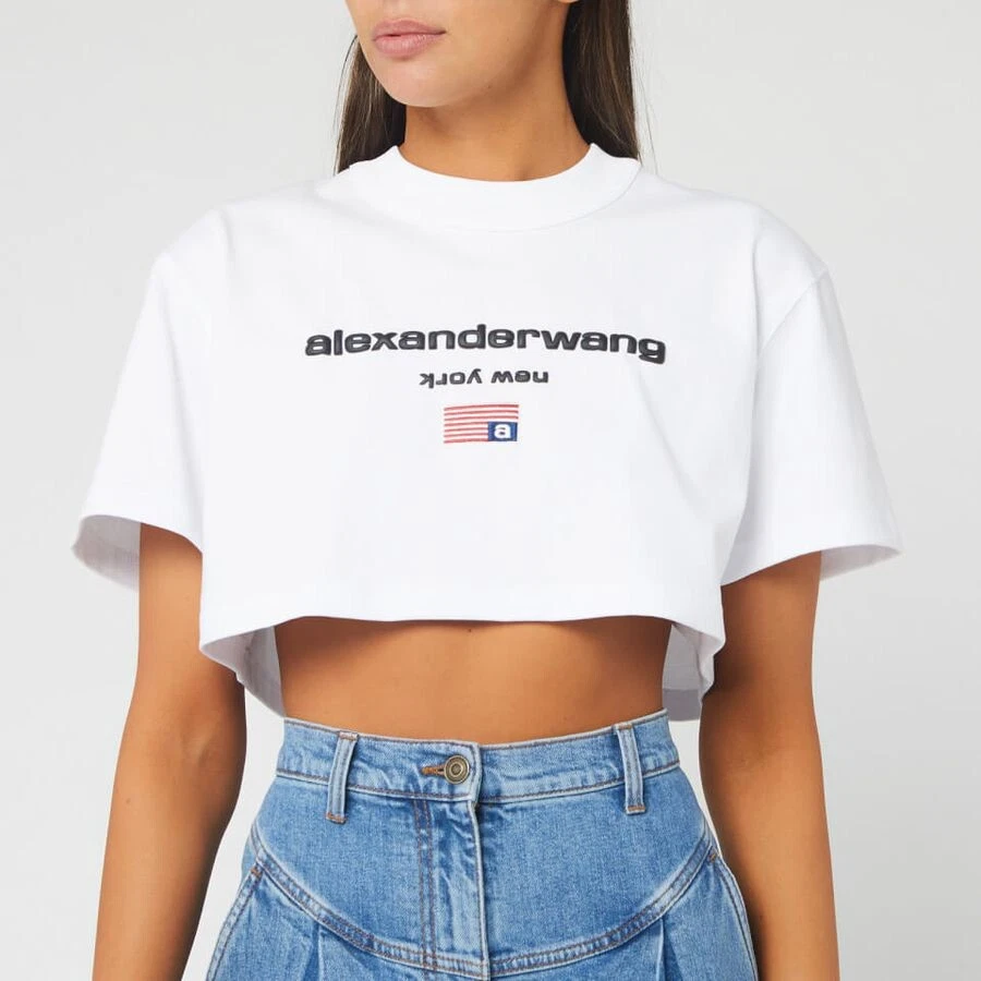 Alexander Wang Embroidery Flag Puff Logo Cropped Tee Shirt S