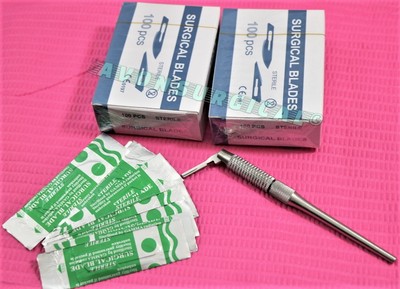 ROUND PATTERN ADJUSTABLE 7 WAYS SCALPEL HANDLE #3+100 STERILE SURGICAL BLADES#10