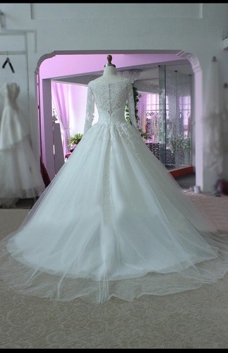 UK White/Ivory Long Sleeve Lace Wedding Dress Bridal Gown Sizes 6-22 - Picture 2 of 6