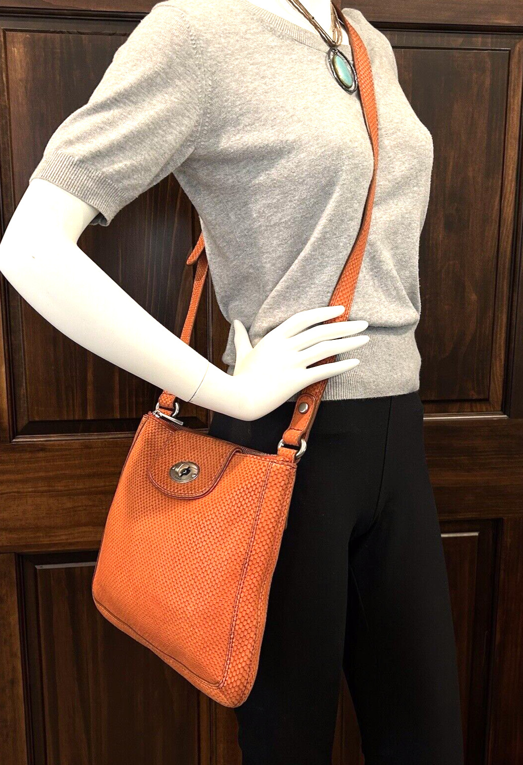 #FOSSIL Maddox Orange Python Leather Crossbody Me… - image 9