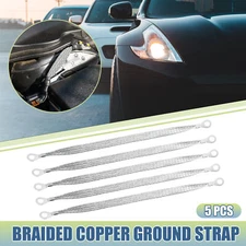Tinned Copper Car Engine Ground Strap Wire 11.81"x 8mm Rings Terminal 5 Pcs