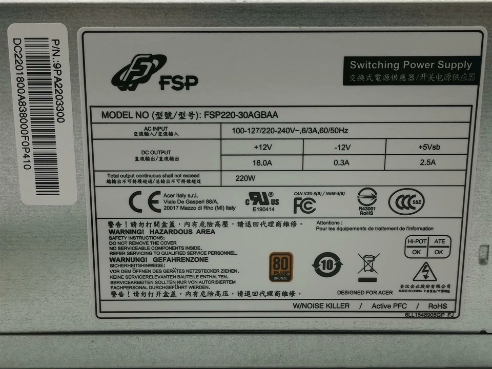 Acer Veriton E430_60 Power Supply Unit 220W DC.2201B.00C - Image 3 of 3