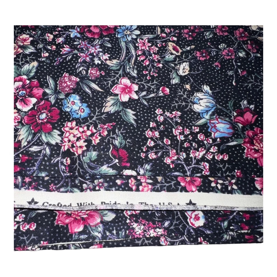 Joan Kessler Concord Fabrics Vintage Dark Blue Floral Print Cottagecore 3 Yd - Image 4 of 4