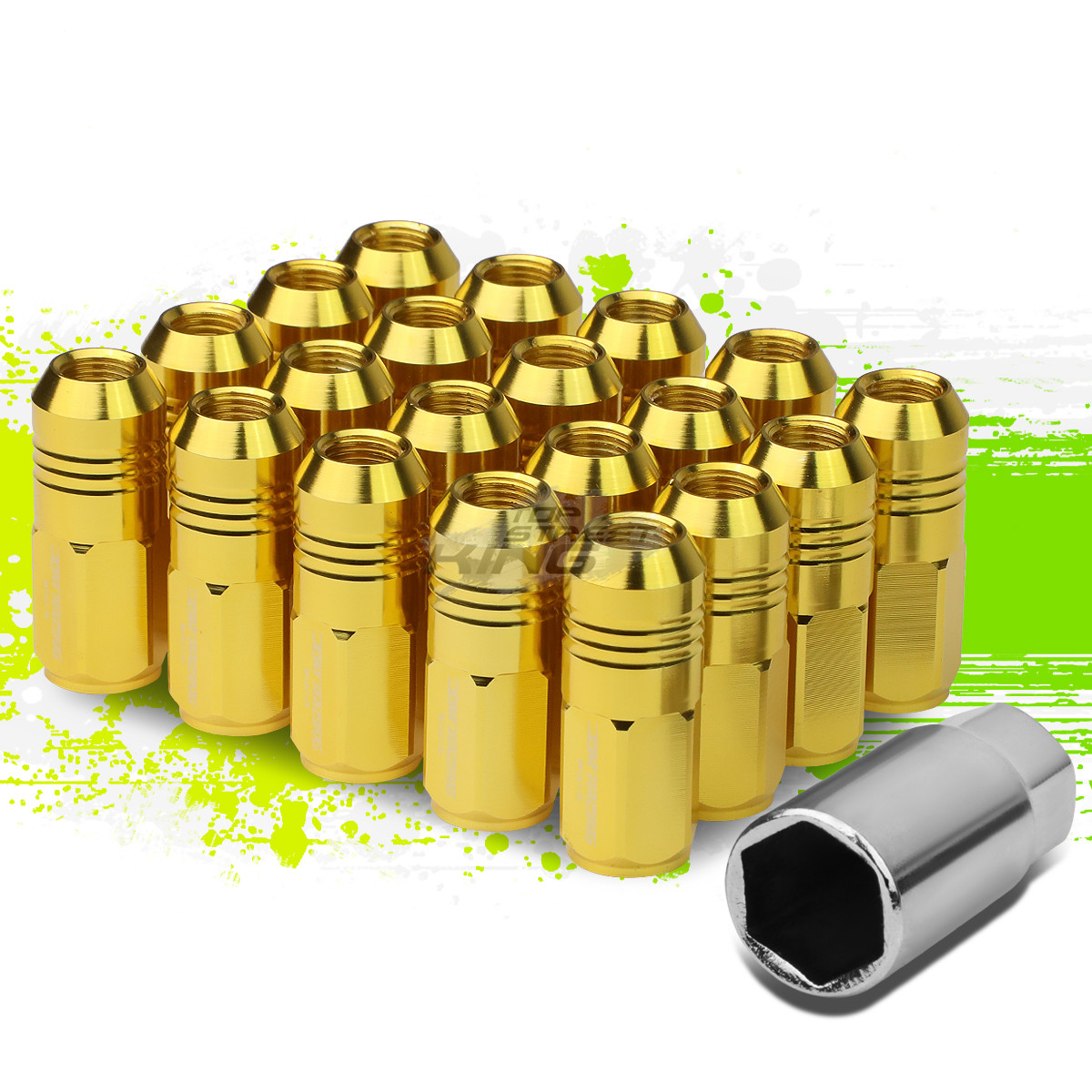 JDM ALUMINUM GOLD M12X1.5 20MM OD CLOSED-END 50MM LUG NUTS 20PCS/SET+ADAPTER