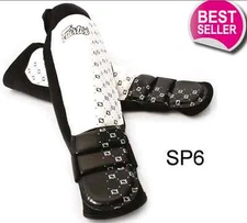 FAIRTEX SP6 WHITE NEOPRENE SHIN PADS GUARDS FOOT PROTECTORS MUAY THAI BOXING MMA