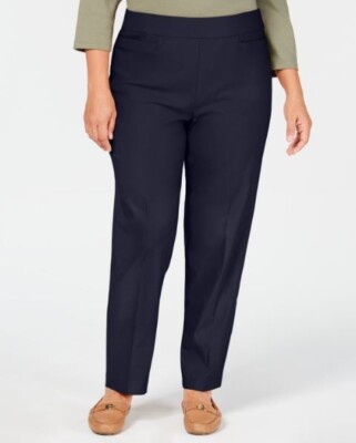Alfred Dunner Allure 22W Pants Navy Stretch Pull On Flat Front 28