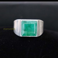 Green Emrald Men's Ring 925 Sterling Silver Statement Band Ring All Size SH58