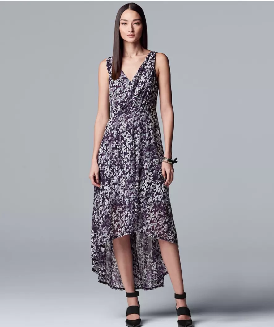 New Womens Petite Simply Vera Wang Purple Gray Floral Hi Low Hem Dress Size PXL