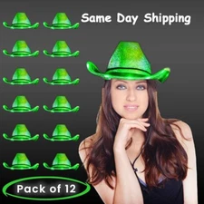 Light Up Iridescent Green Colorful Cowboy Hats - Pack of 12