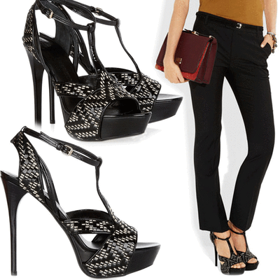 Burberry Prorsum Platform Sandals Milford Raffia-Pat-Leather Pump
