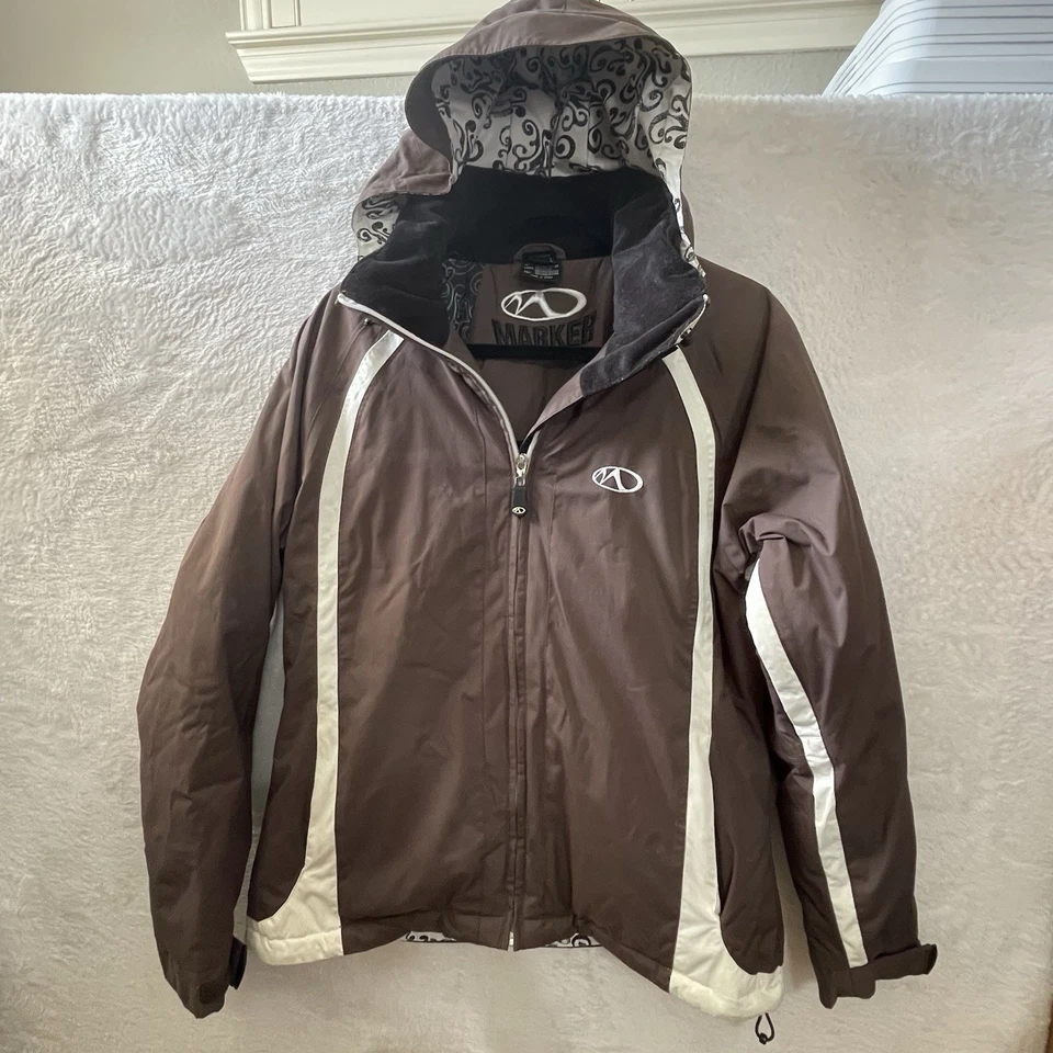 Chaqueta de esquí de snowboard Marker Evolution para mujer marrón crema estampado de desplazamiento, talla 8 Foto 3 de 4