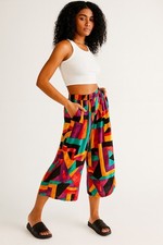 Vintage 80s 90s Geometric Palazzo Pants Boho Festival Wide Leg 26  Waist