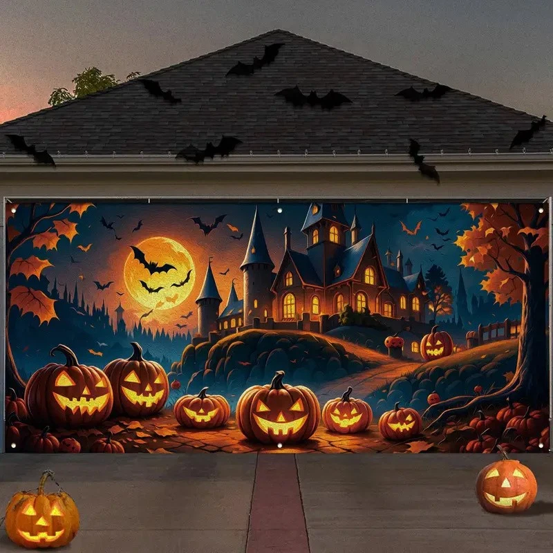 Happy Halloween Cartoon Garage Door Cover Banner Holiday Party Background