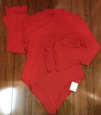 MANGOPOP Women's Size 2XL Long Sleeve Bodysuit Crewneck Red NWT