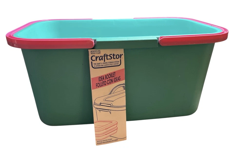 Vtg Eagle Craftstor Craft Sew Tote Organizer W/Tray Teal Pink Purple Retro USA - Image 3 of 4