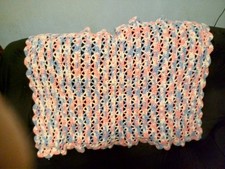 Sweet Handmade With Love Crochet Baby Blanket 30"-50" Blue,Pink And White