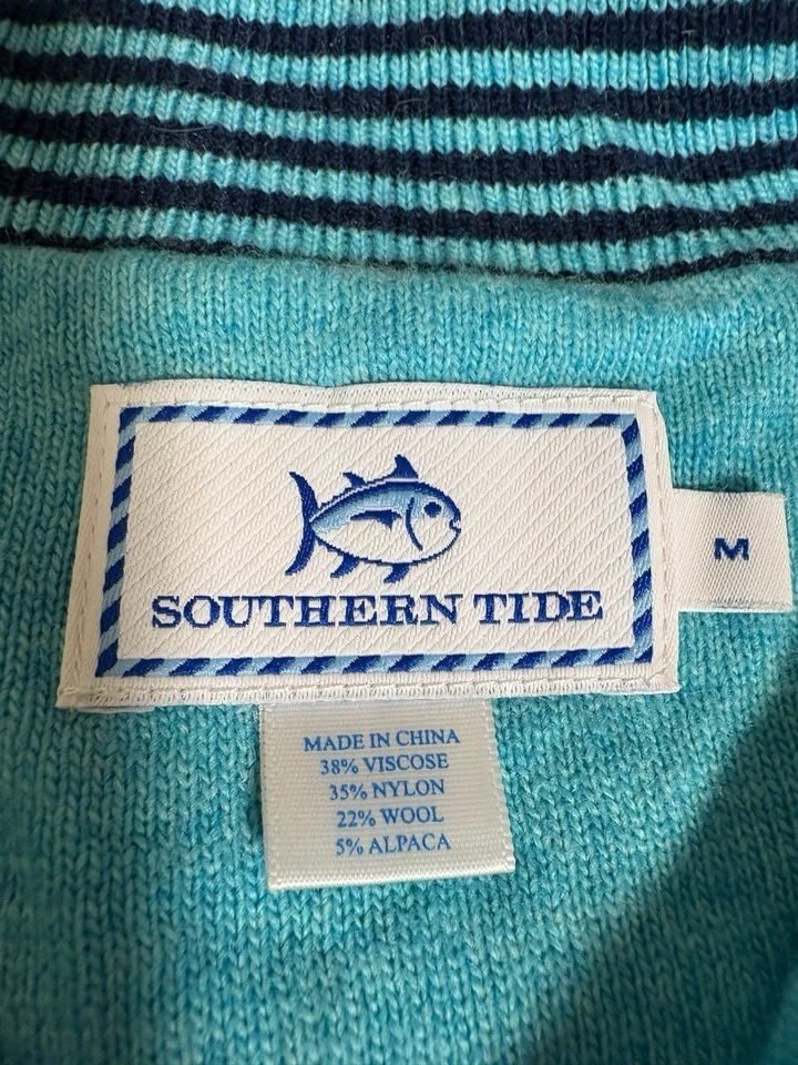 Chaleco Suéter Southern Tide Para Hombre M Azul Lana Mezcla Alpaca Tejido Golf 1/4 Cremallera (A32 Foto 3 de 4