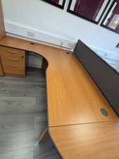 Large Corner Office Desk with Matching 3-Drawer Pedestal – Beech Effect