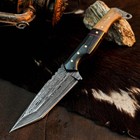 9.1" Damascus Tactical Knife Full Tang Hybrid Handle Fix Blade Leather Sheath — photo 2