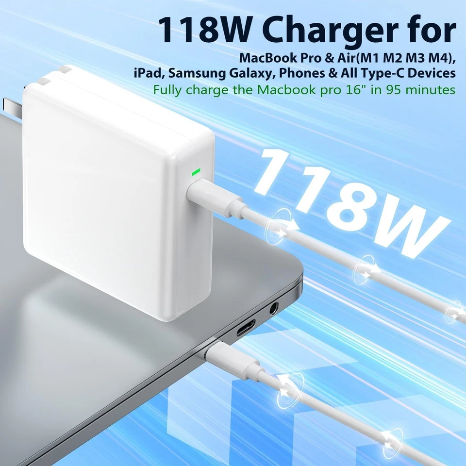 MacBook Charger 118W | USB-C Fast Charging for MacBook, iPad, Samsung & More - Image 3 of 4