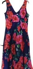 SIZE 14(19"PIT TO PIT)PURPLE/MULTI FLORAL,NECK,FIT&FLARE LINED DRESS-BHS(VINTAGE