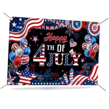 Happy 4th of July Banner Backdrop - 6x3.6ft 70.8x43.3 Inch