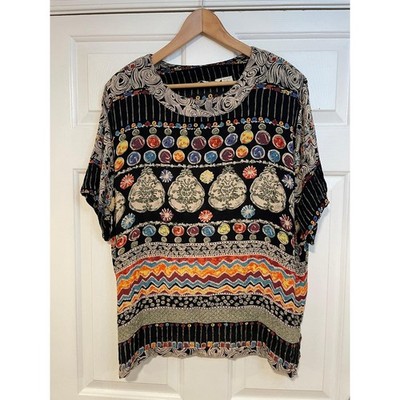 VTG Y2K XL Abstract Print Flowy Top Casual Studio Rayon Bold Creative Artistic