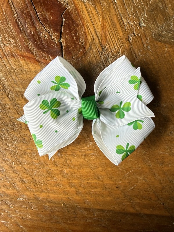 Girl’s St. Patrick's Day Spring 3-Leaf Clover Hairbow Clip