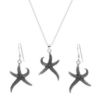 Silverly Silber Oxidiertes Sternfische Ohrringe Hangendes Halsketten Satz
