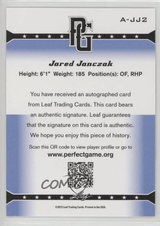 2013 Leaf Perfect Game Showcase Auto Jared Janczak #A-JJ2 Auto - Image 2 of 2