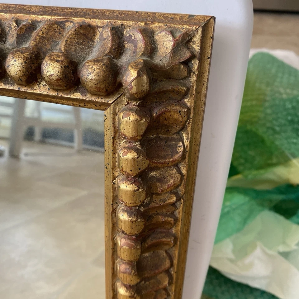 "Espejo vintage grueso cuentas oro antiguo envejecido 16"" X 13""" Foto 4 de 4