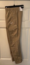 New Nike Cargo Pants Boys Large Beige Nylon Swoosh Logo Straight Leg