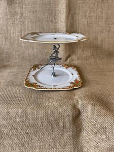 Vintage Elfenbein England Ballerina Blumen Kuchenständer 8"x8" Art Deco 1930er TV Requisite