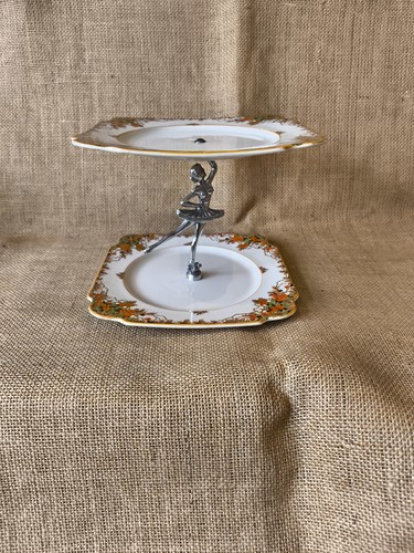 Vintage Elfenbein England Ballerina Blumen Kuchenständer 8"x8" Art Deco 1930er TV Requisite