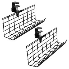 VIVO Black Clamp-on Dual Under Desk Cable Management Tray Organizers 2 Pack 