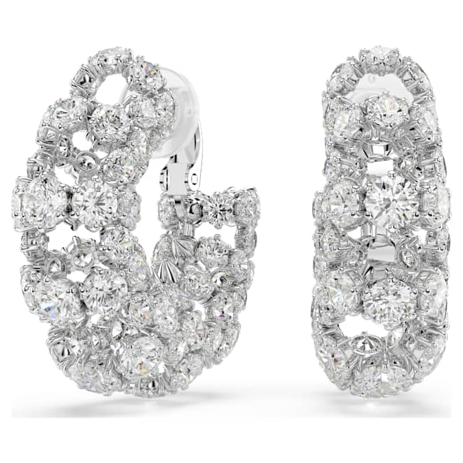 Swarovski Constella clip-on earrings Round cut, white, rhodium plated