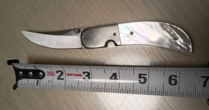 Jim Magee Persian folding knife custom handmade MOP pearl handle scales folder