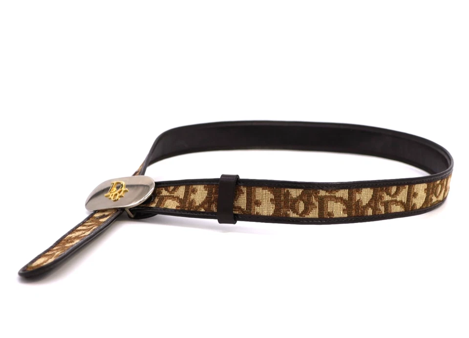 Christian-Dior Vintage Women's Belt Trotter Canvas Logo Buckle Brown Authentic - Image 3 of 4