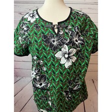 Koi Scrub Top Large Green Floral Shirt 280PR Buckle Womens Nursing NWOT Uniform