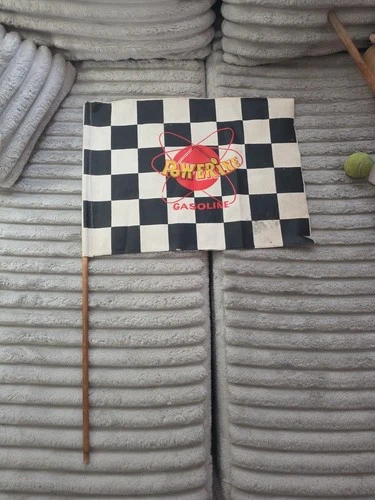 POWERINE GAS Vintage Checkered Racing Flag On Stick