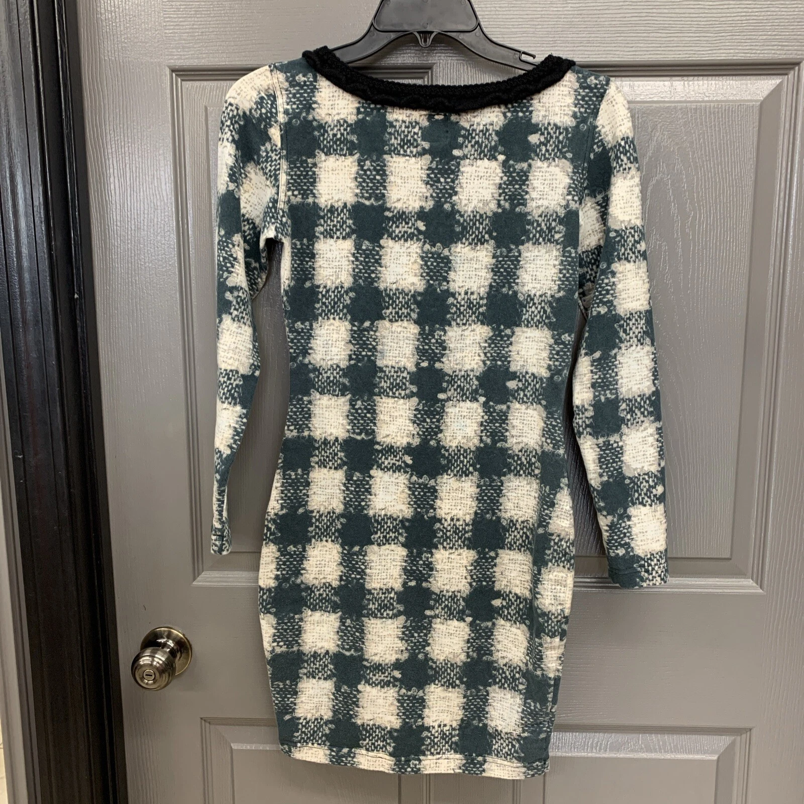 Abito Moschino vintage anni 90 90 Trompe L'oeil stampa "tessuto" body con taglia 8