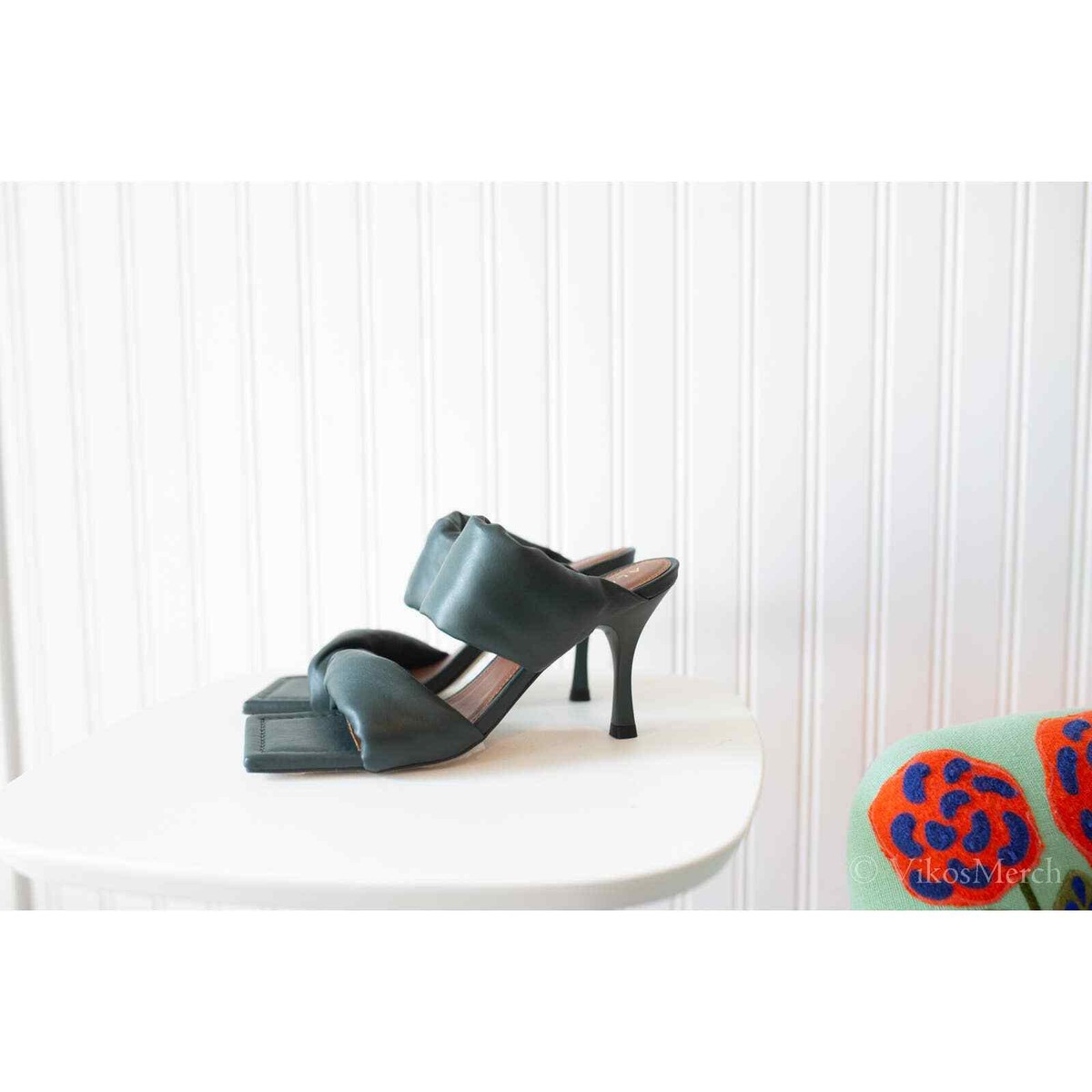 【NONCODE】duvel strap mule heel Dune Double Strap Square Toe Curved Metallic Block Heel Mule