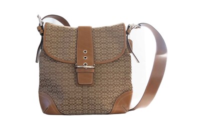 COACH Signature Beige Brown Shoulder Bag hand bag 6377 Authentic